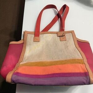 Fossil Colorblock Canvas & Leather Tote‎ Bag AS IS